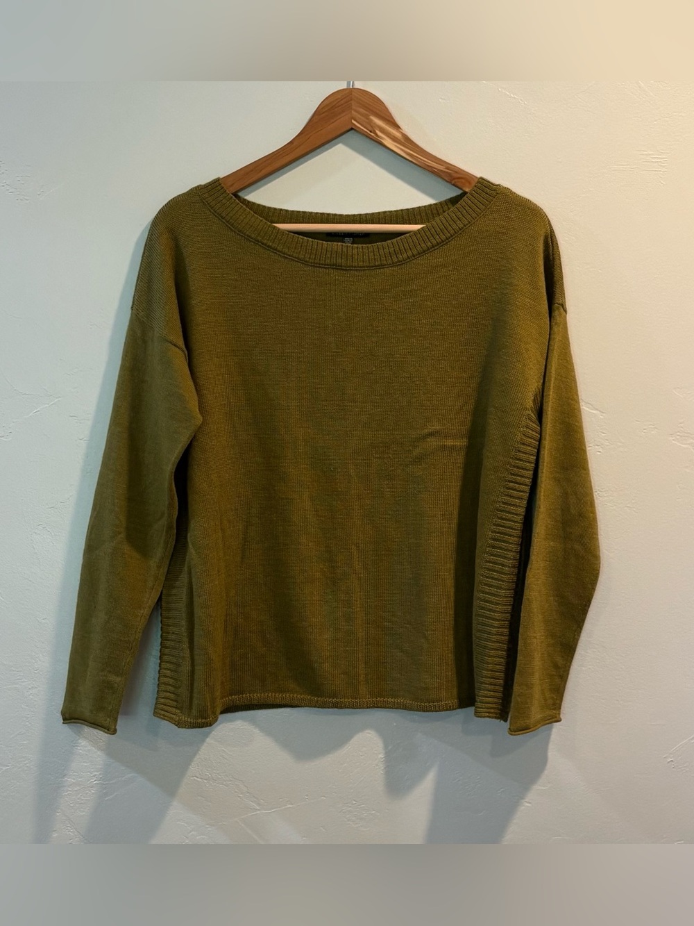 Eileen Fisher 100% Merino Wool Olive Green Sweater